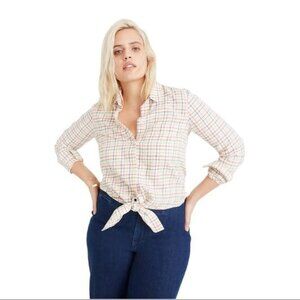 Madewell Tie-Front Shirt in Rainbow Plaid Size S